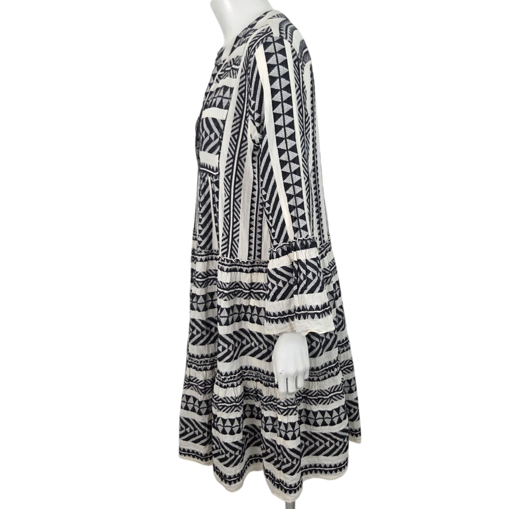 Devotion Twins Ella Midi Dress Women Medium Tunic Aztec Long Sleeve Tiered Skirt - Picture 3 of 14